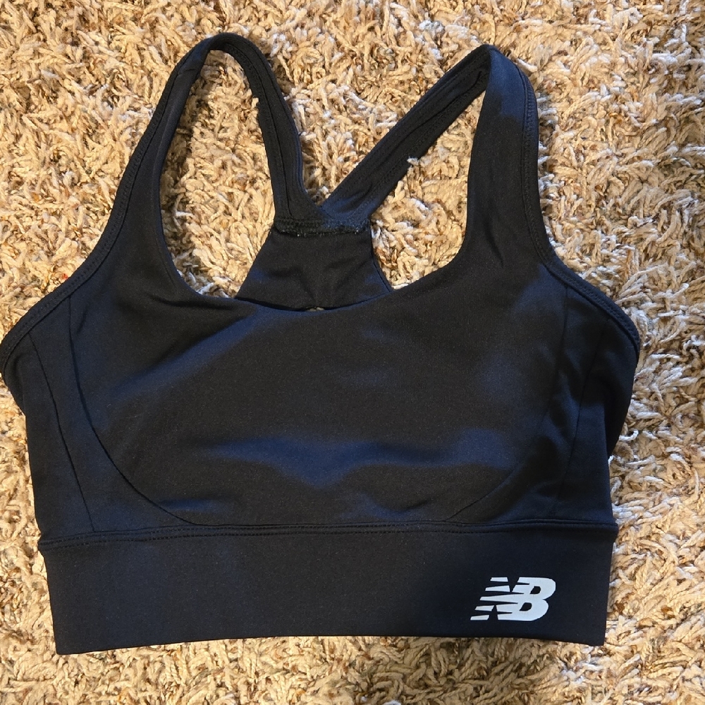 New Balance Black Racerback Sports Bra with White Logo